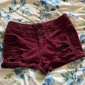 Women's Burgundy Distressed Shorts (7/8)